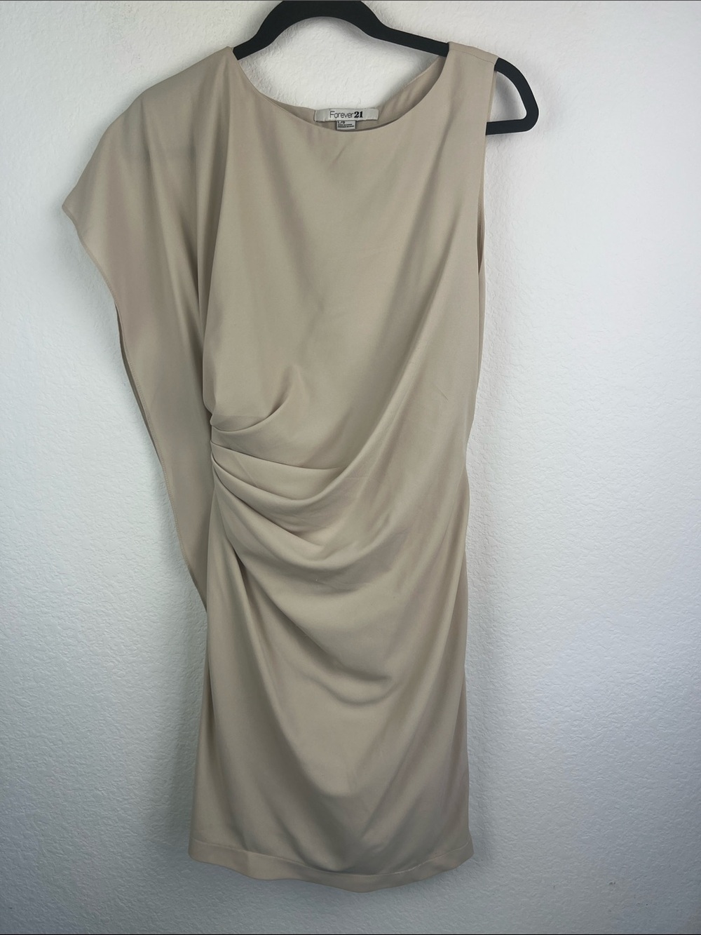 Forever 21 Neutral Beige One-Shoulder Draped Dress women’s Size Large